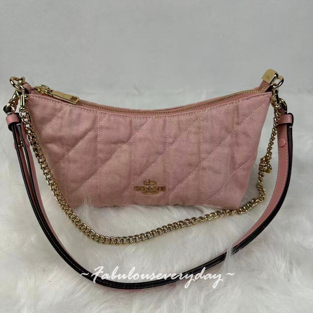 Coach Caitlin Shoulder Bag Regenerative Cotton W/ Quilting And Charm Pink CEQ62